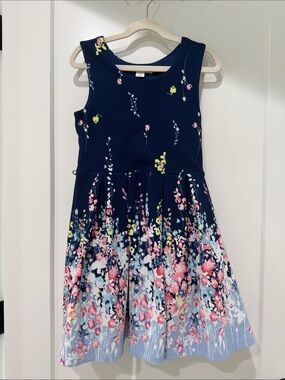 Knitworks Navy Floral Fit & Flare Dress with Pink and Light Blue Accents